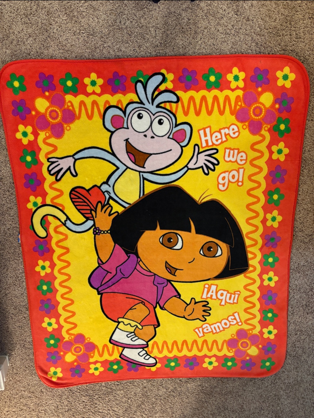 Vintage Nick Jr Dora the Explorer  & Boots Fleece Throw Blanket